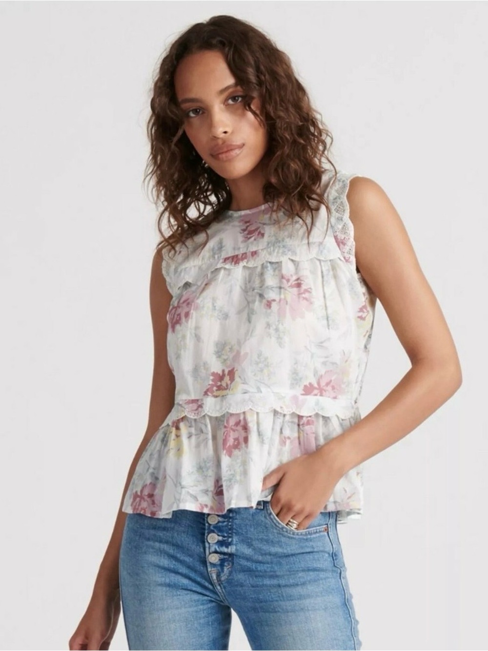 Lucky Brand Floral Peplum Sleeveless Top